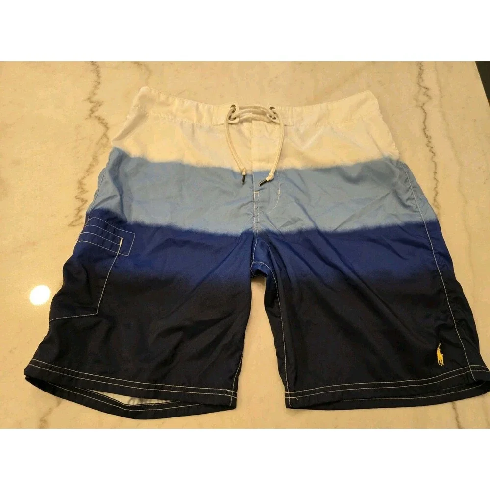 Polo Ralph Lauren Mens Stripe Board Shorts Swim Trunks Size 34 Unlined